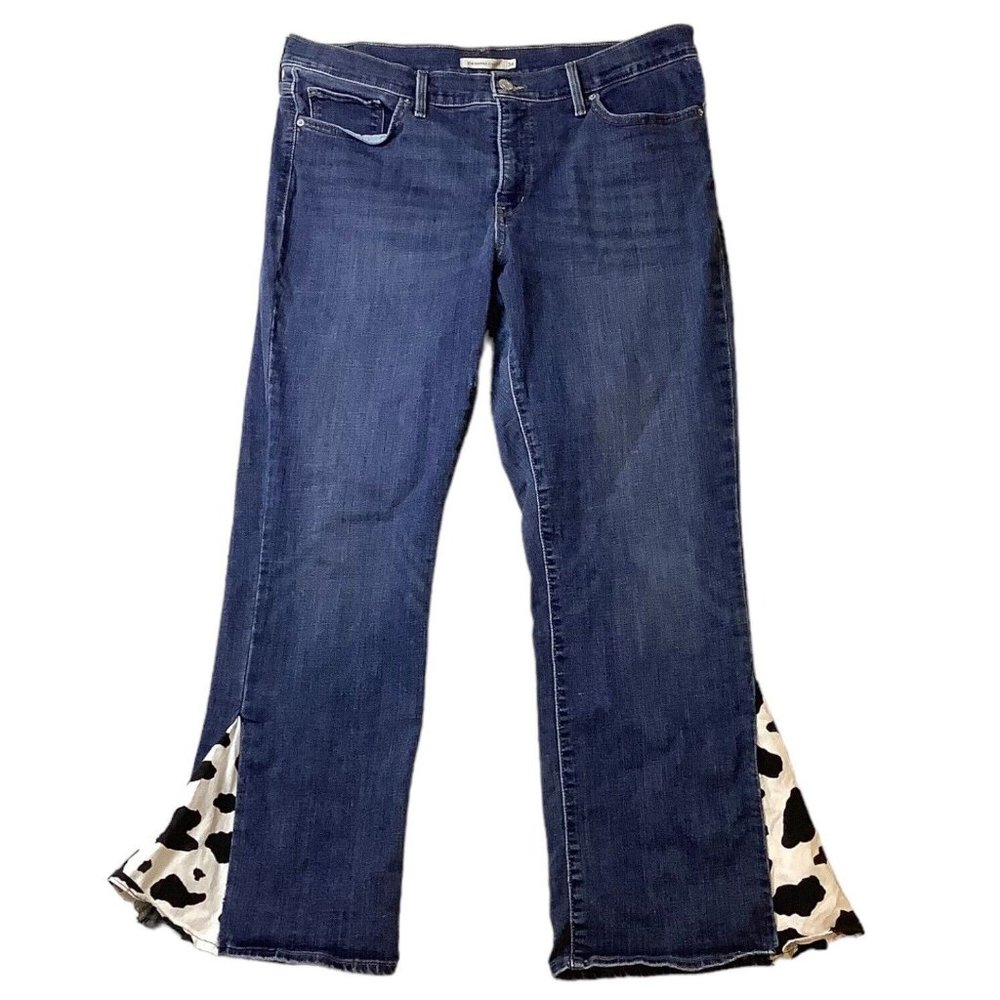 Levis 314 Shaping Custom Cow Print Insert Flare Leg Mid Rise Denim Jeans Size 34